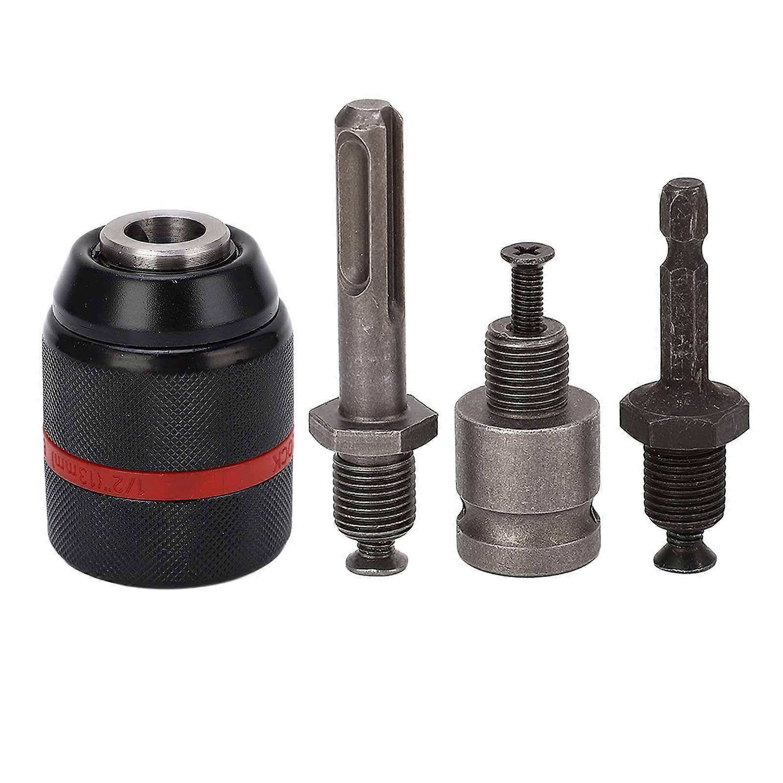 Keyless Drill Chuck 1/2-20UNF, 2-13mm Clamping Range, Self-Tightening, Quick Replacement with 3 Rods for Various Bits