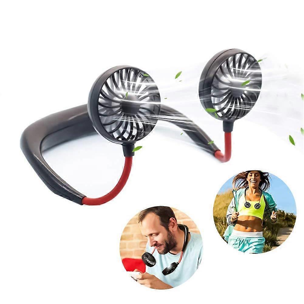 USB Portable Neck Fan 2000mAh Rechargeable Hands-Free Mini Sports Fan with 3 Speed Settings and Hanging Design