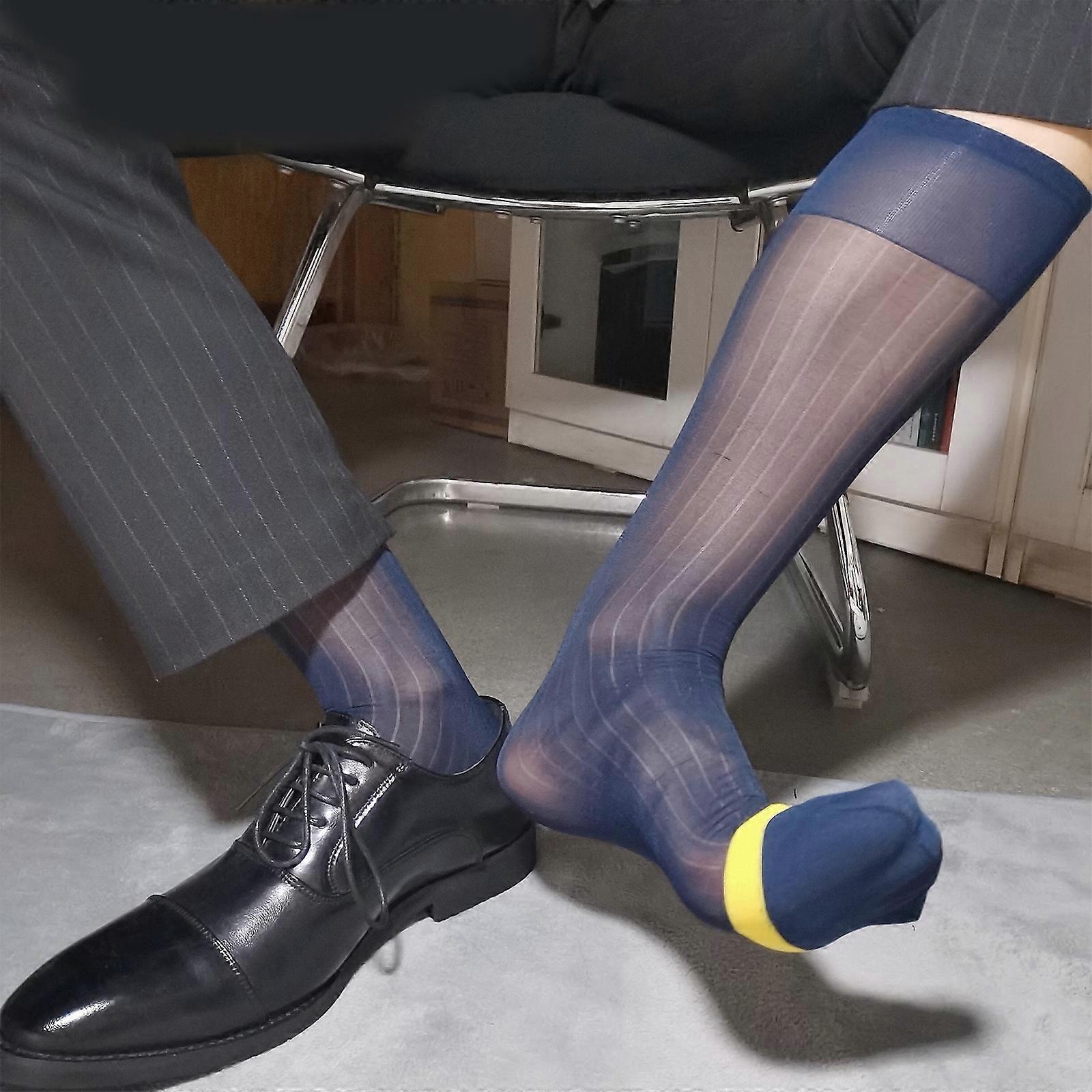 Calzini Uomo Lunghi Sopra Il Polpaccio - Traspiranti In Nylon Per Lavoro E Abito Formale (1 Paio) - 2