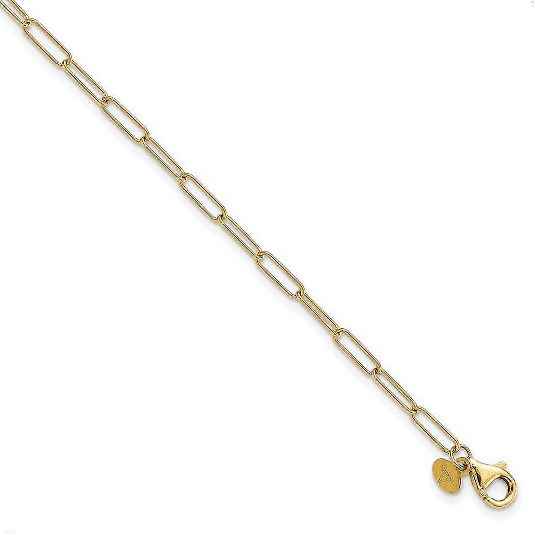 14k Solid Yellow Gold Polished Fancy Link Anklet 10 Inch-Anklet for Women - 2.5 Grams