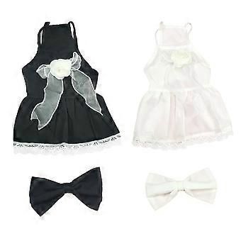 Dog Dress Set for Small Dogs Floral Bow Tie Girl Puppy Dress Breathable Cute Princess Dog Dresses Spring Summer Pet Cat Clothes Skirt(L)
