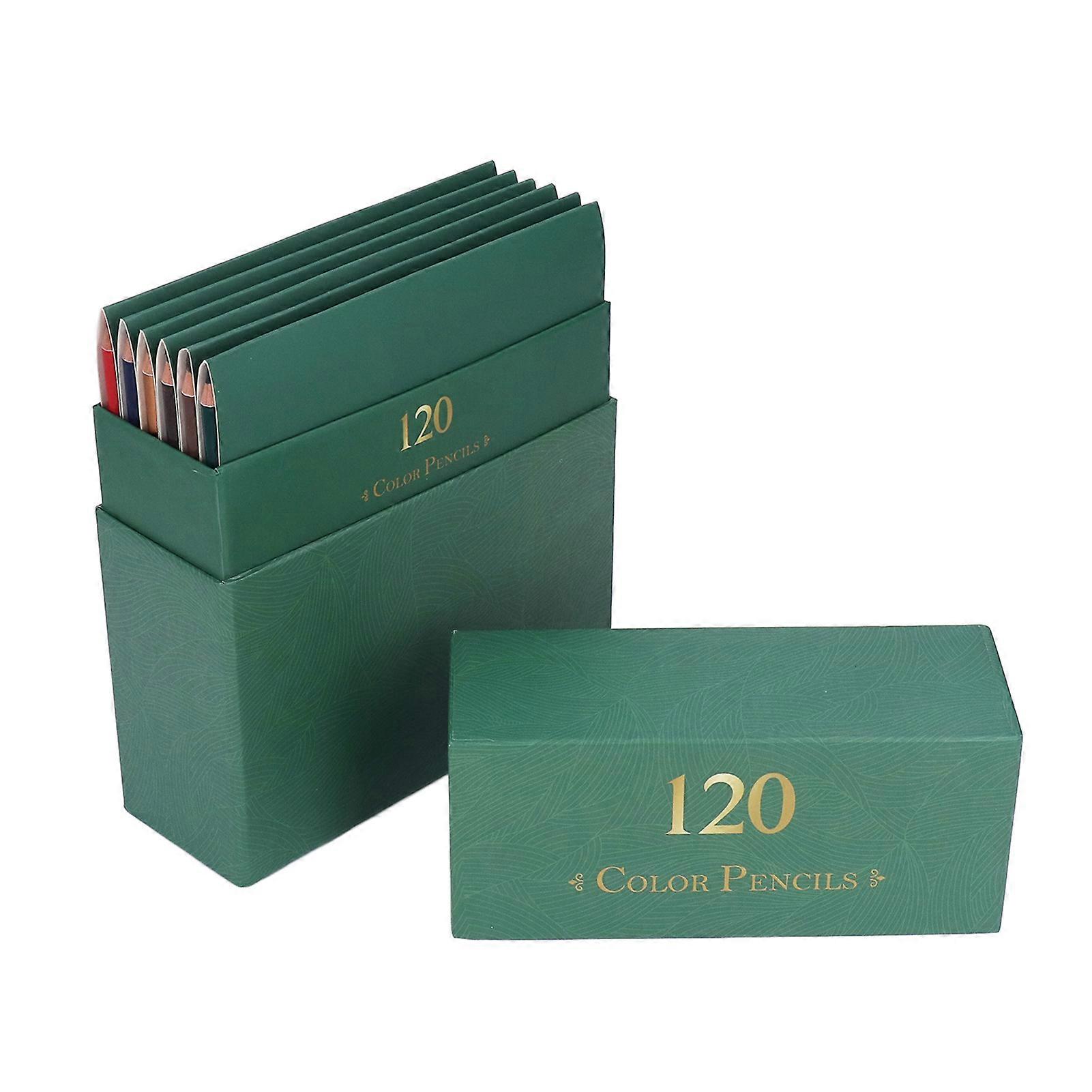 120 Artists Glossy Color Rendering Oil Based Professional Colored Pencils with Green Box for Drawing