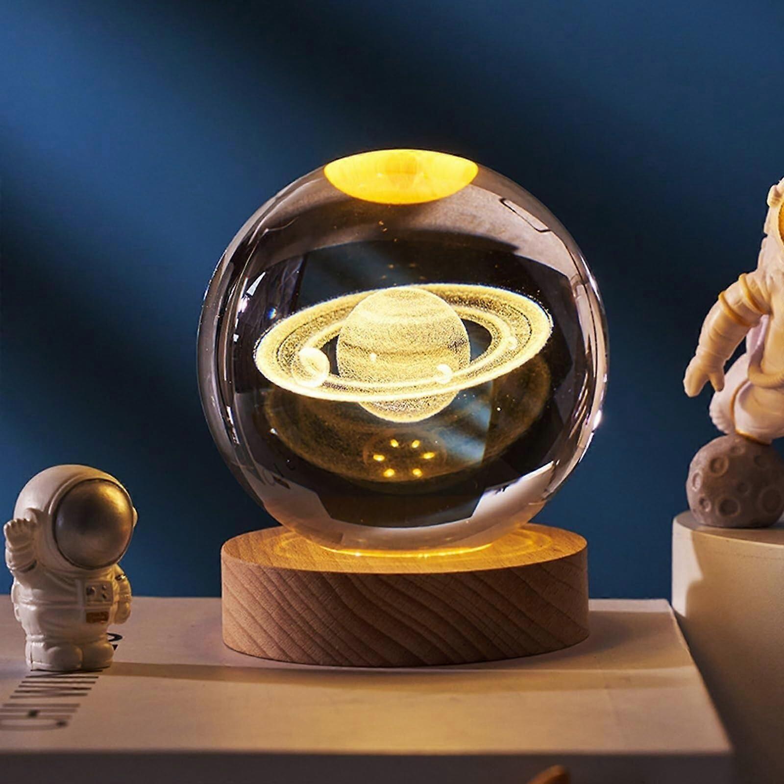 Calming Stellar Spheres 3D Solar System Crystal Ball Night Light 3.15in with LED Base for Bedroom by Palmley