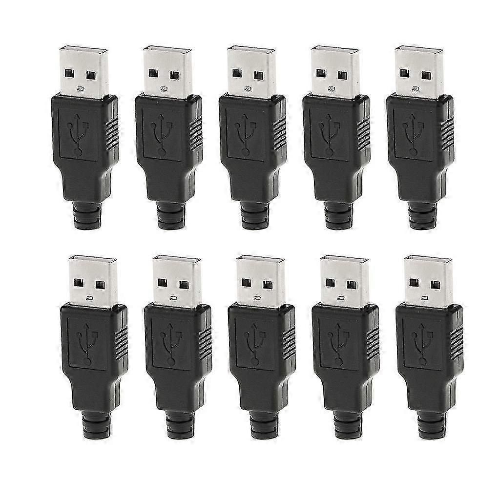 10 pack USB2.0 Type A Male 4pin Plug Socket Connector Adapter Plastic Black