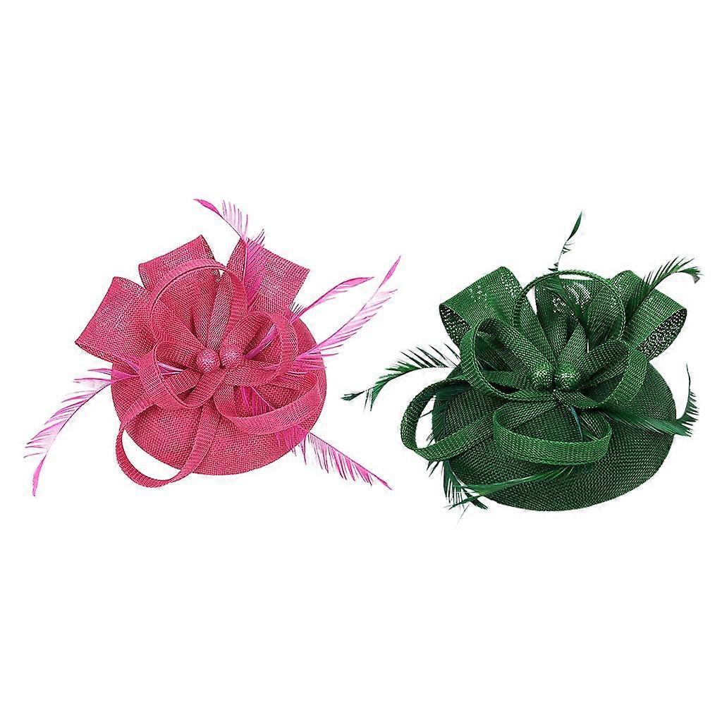 2τμχ Γυναικεία Νυφικό Φτερό Fascinator Κοκτέιλ Καπέλα Πάρτι Καπέλα Καπέλα Rose+Green
