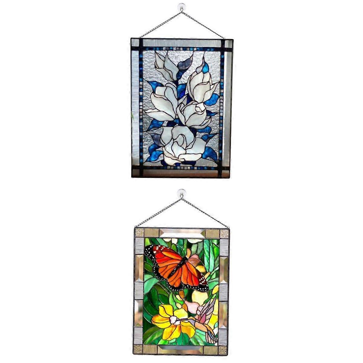 oshhni 2x Stained Rectangle Window Panel Wall Decor for Home Living Room Kitchen