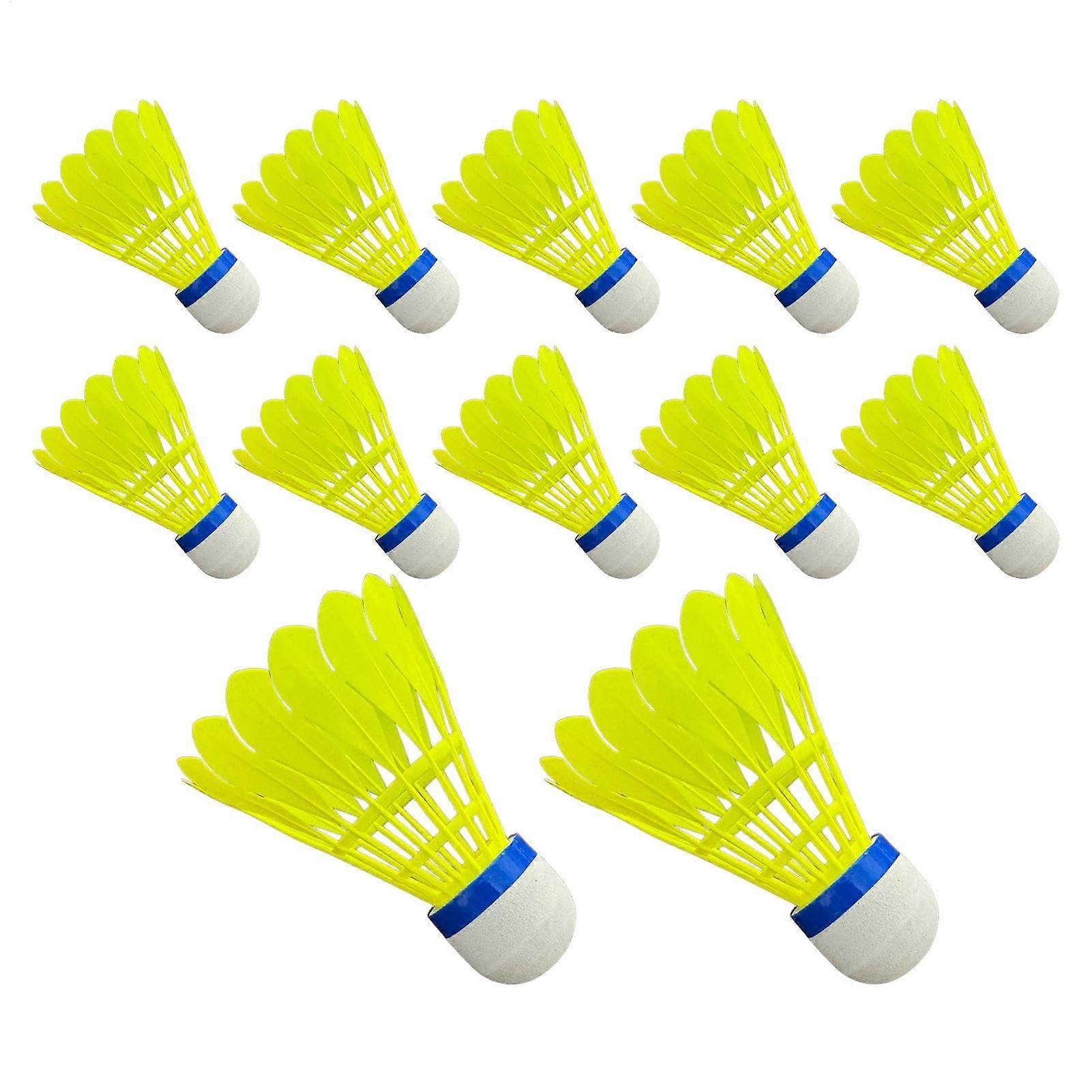 12 Badminton Shuttlecocks Set, Premium Nylon Material, High Durability and Consistent Flight, Yellow Training Balls