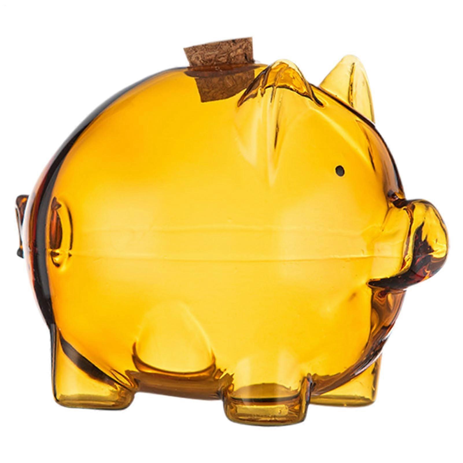 Clear Coin Bank Glass - Transparent Piggy Bank for Saving Money, Decorative Gold Bean Container for Bookshelf and Desk Display