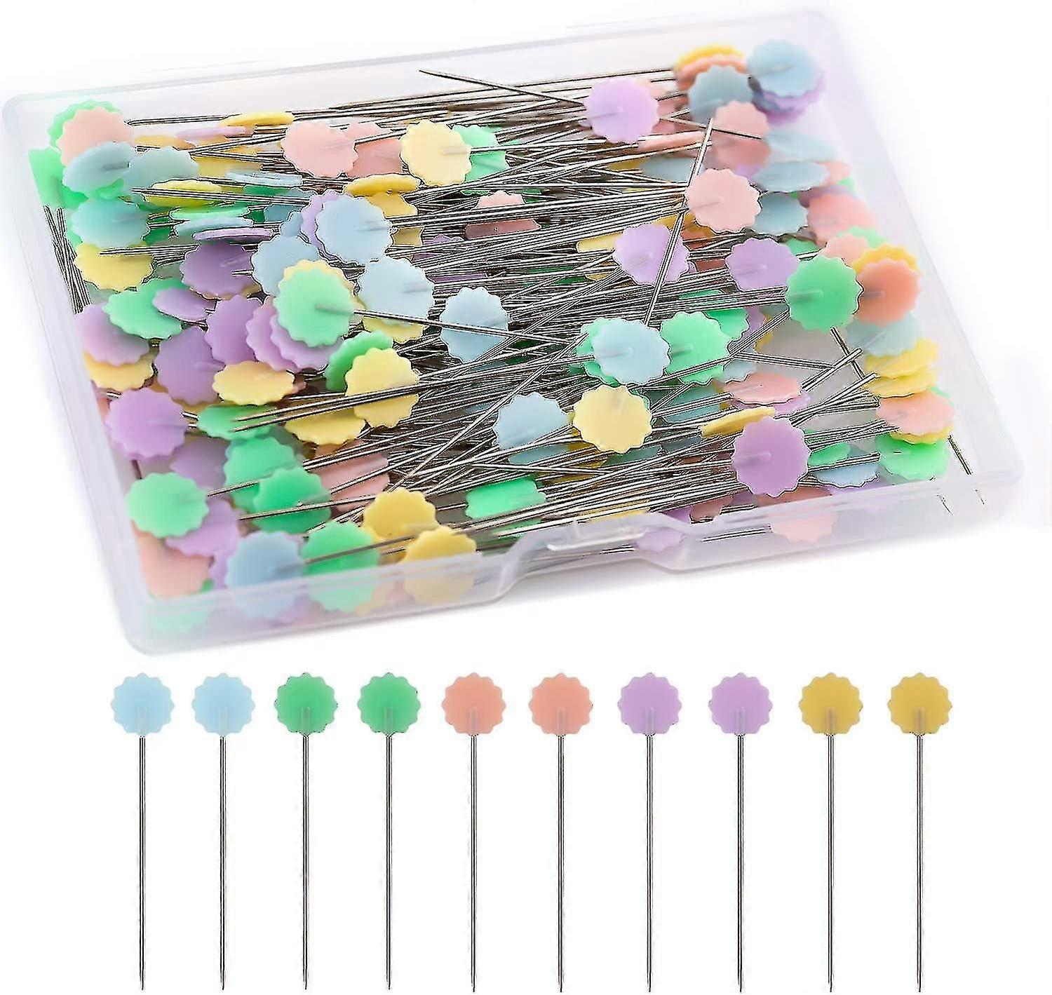 200pcs Flat Flower Head Pins with Storage Box - Colorful Decorative Pins
