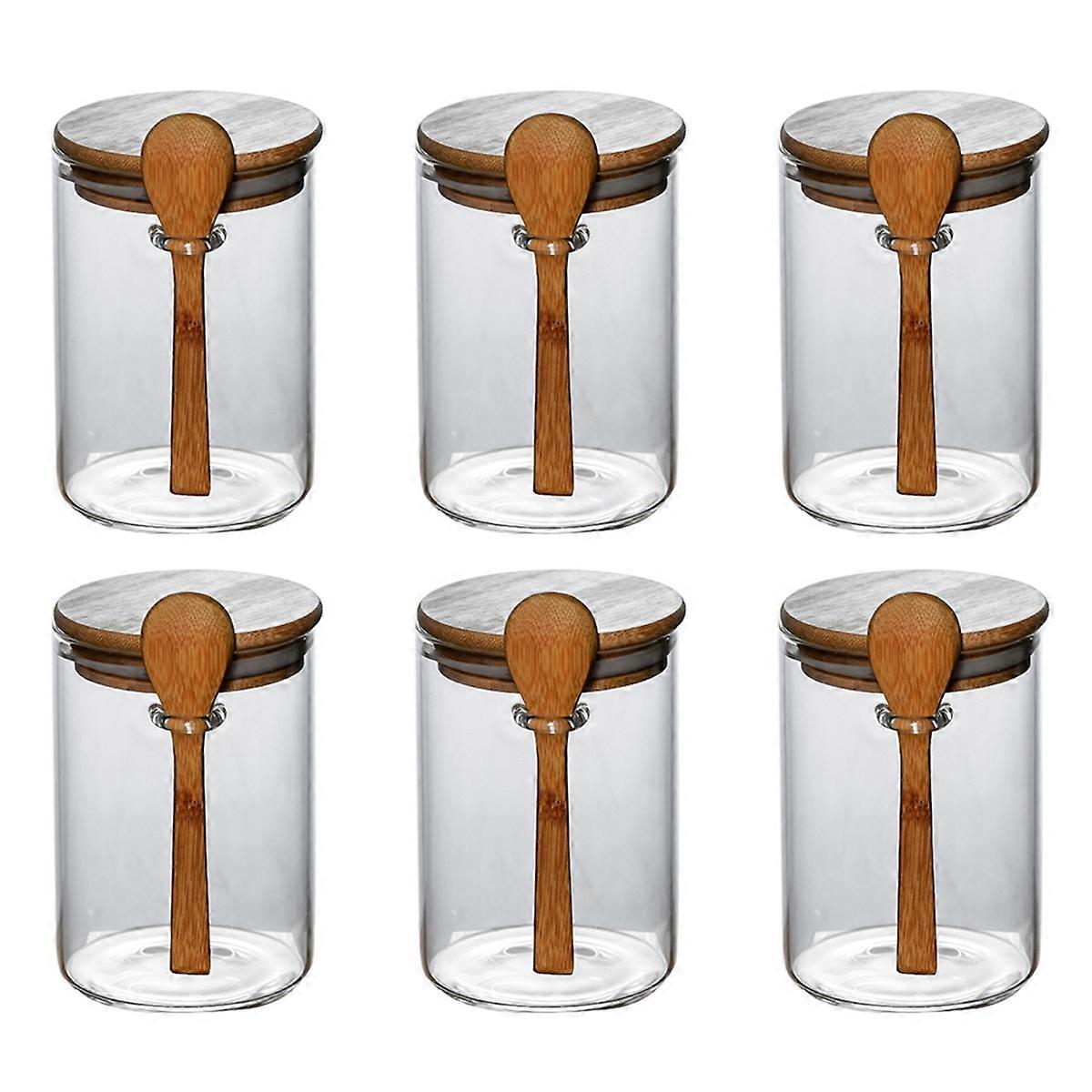 Glass Spice Jars Glass Storage Jars Candy Jar with Sealed Bamboo Lid and Spoon Clear Glass Bulk Foo