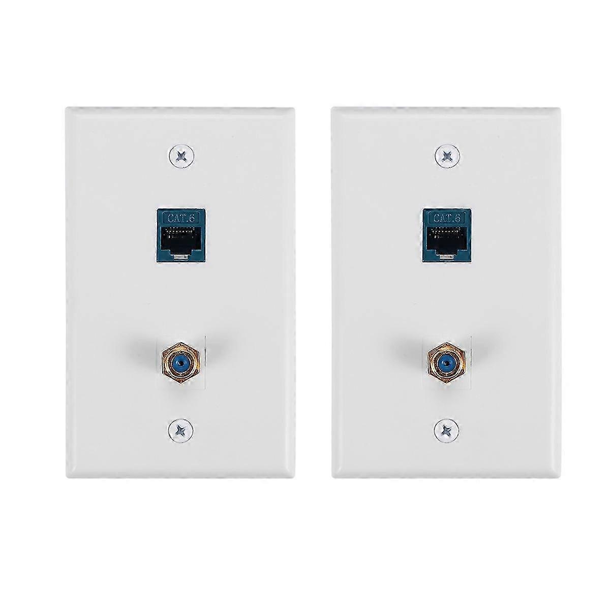 Ethernet Coax Wall Plate Outlet with 1 Cat6 Keystone Port and 1 Gold-Plated Coax F Type Port RJ45 Wa Edition 0610