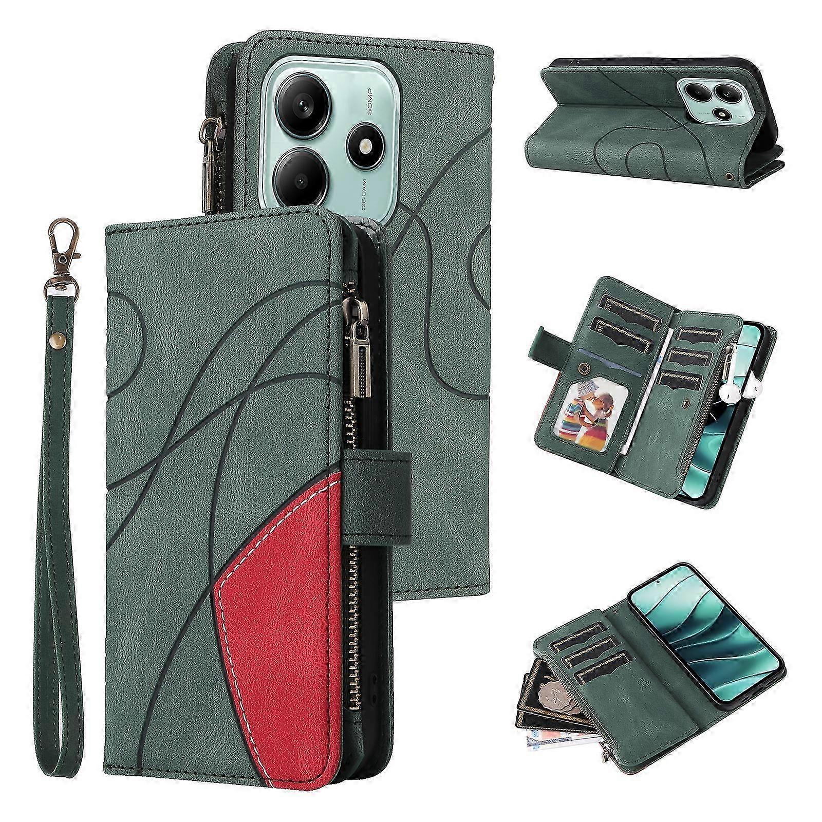 Dual-Color Leather Phone Case with 9 Card Slots and Zipper Wallet for Android Devices
