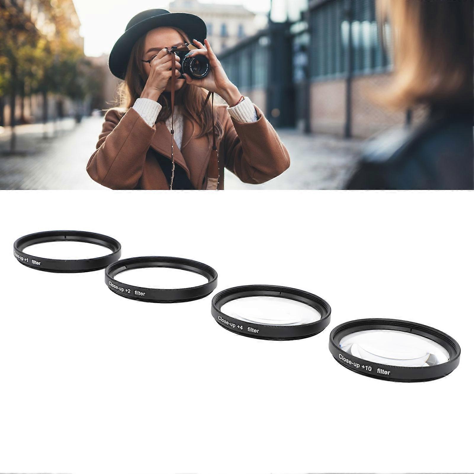 Close Up Filter Kit 4 in 1 +1 +2 +4 +10 Macro Lens Filter Optical Glass with Storage Pouch Camera Filter for Digital Camera Photo 62mm 
