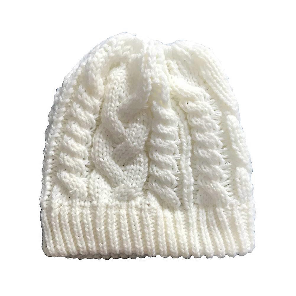 Knitted Ponytail Hat White Beanie Cap Saviour for Winter
