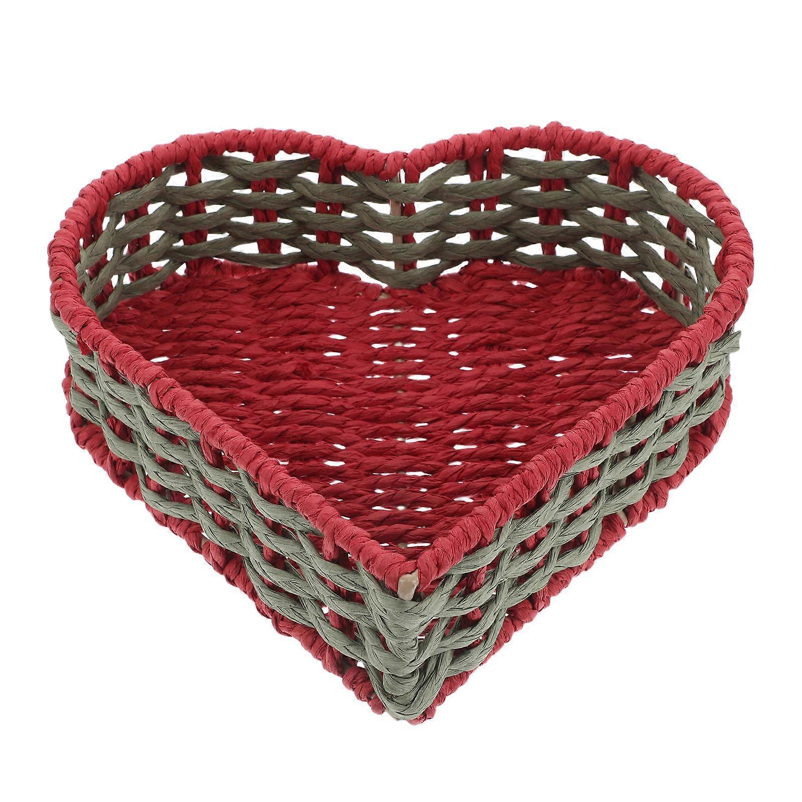 Heart Shaped Woven Baskets Paper Rope Storage For Cozy Spaces Construction Multi 21.50X21.00X6.20Cm 1Pcs