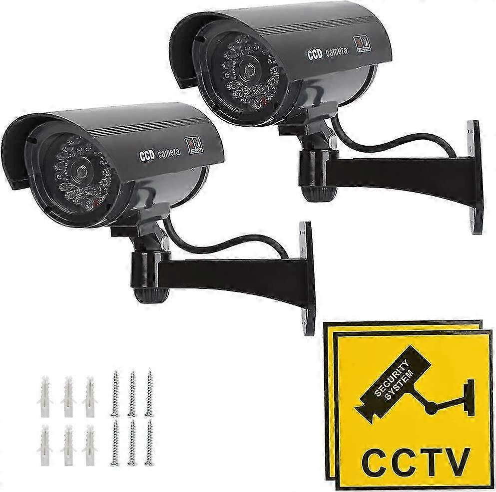 2Pcs Fake Camera Surveillance Camera Dummy Camera with Red Flashing Infrared LED, Fake Camera CCTV Security Camera