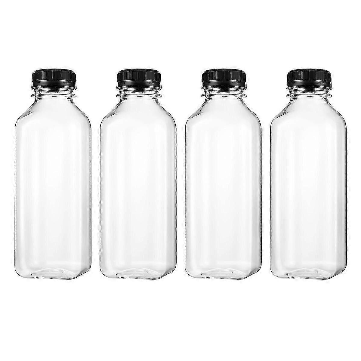 Ukcoco 4pcs Pet Plastic Empty Storage Containers Bottles With Lids Caps Beverage Drink Bottle Juice Bottle Jar (black Caps)