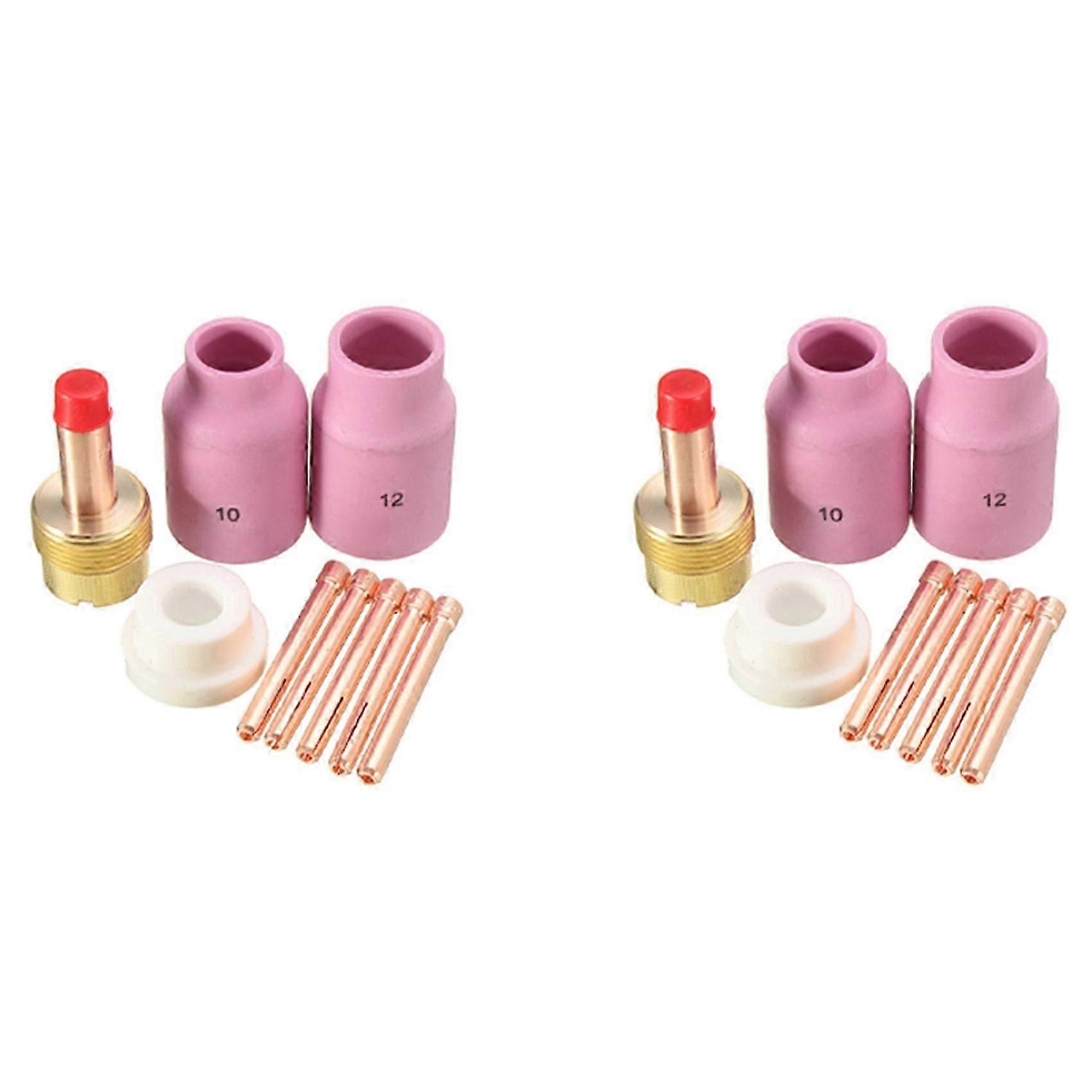 18Pcs TIG Welding Torch Long Gas Lens & Alumina Cup for WP17 WP18 WP26 TIG Collet Bodies Spares Kit