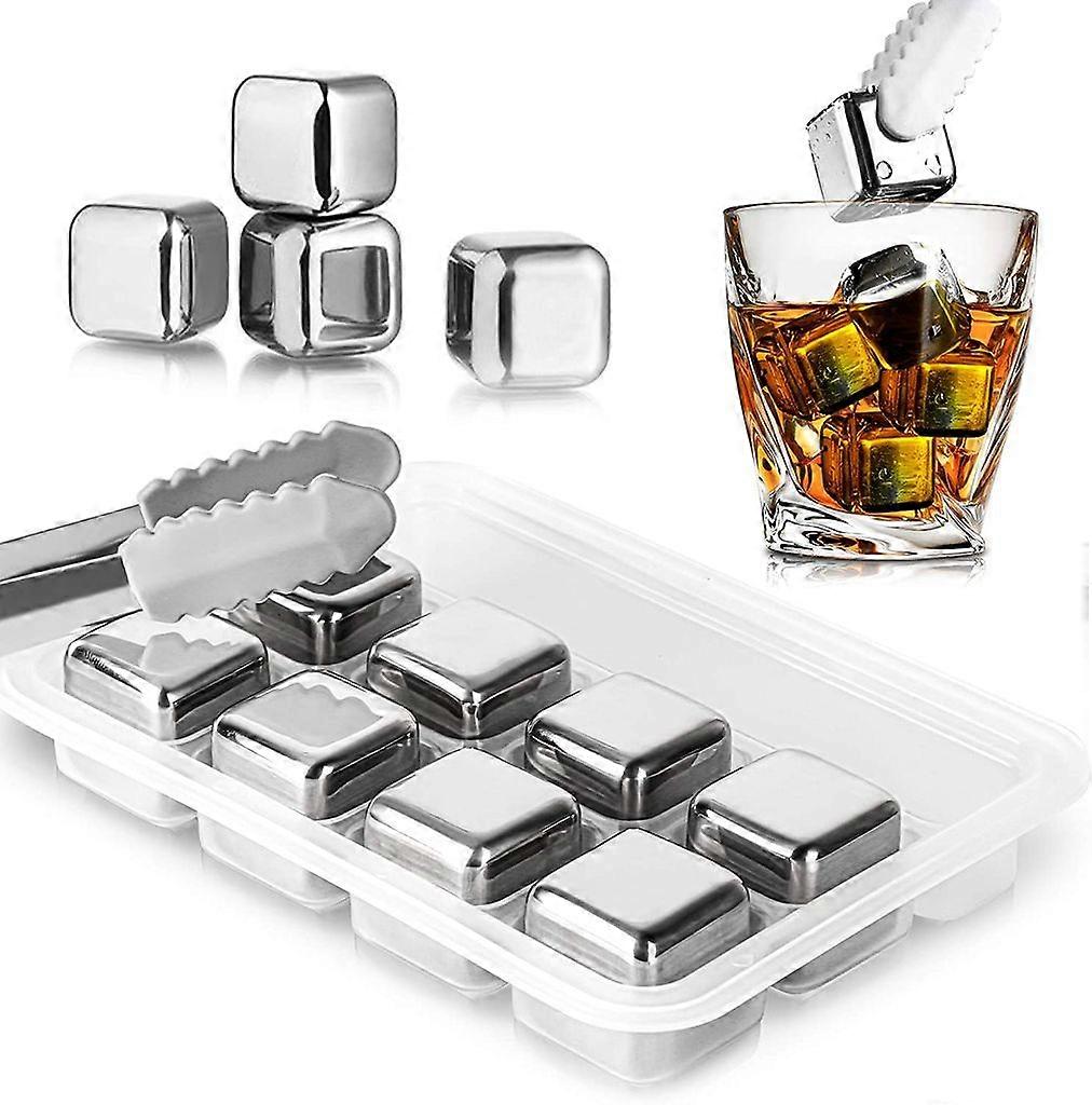 Whisky Ice Cube Stones, 8 Ice Cubes Reusable, Food-Safe Stainless Steel Ice Cubes Cooling Stones, Fast Cooling Technology