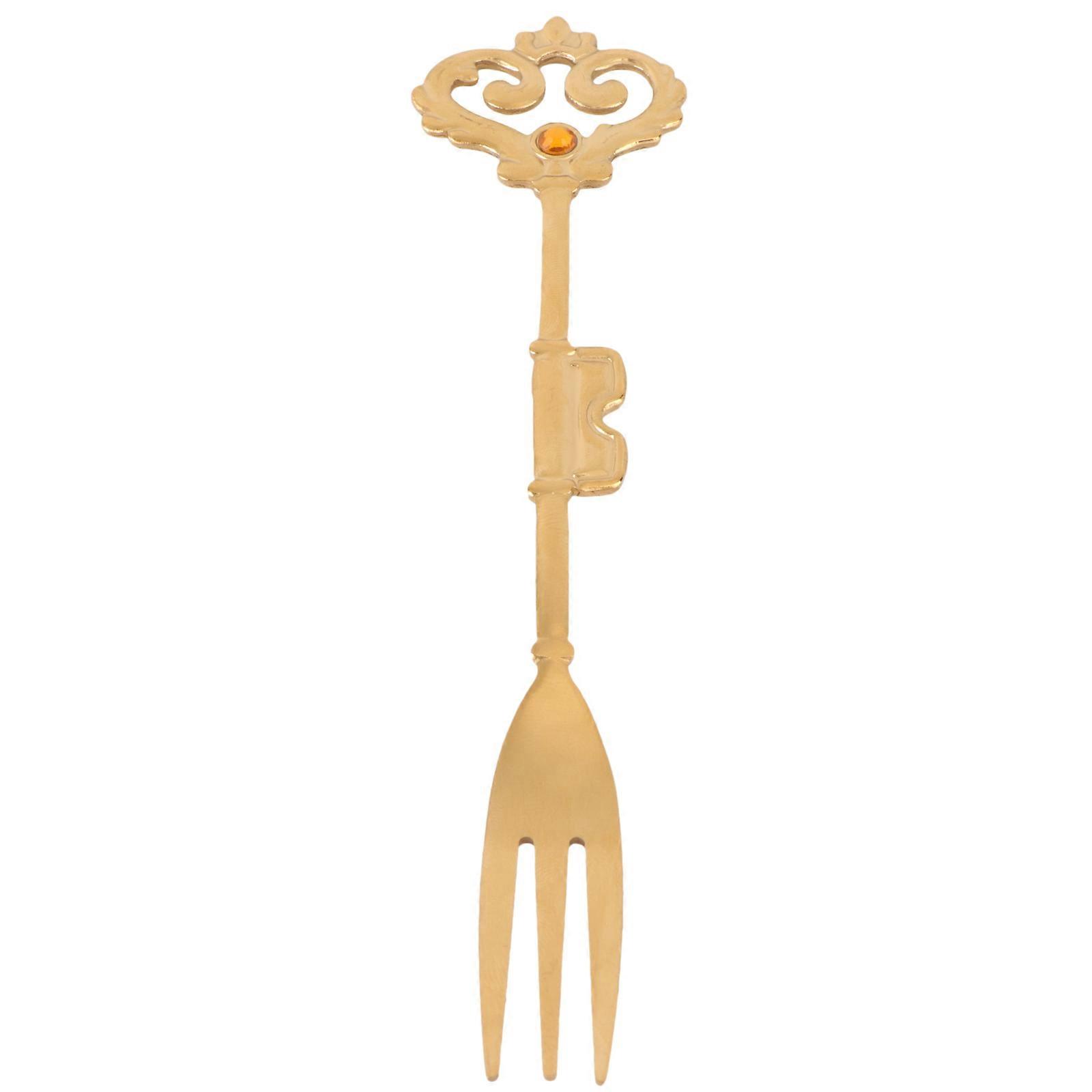 Retro Fork Tableware Home Use Golden 14.5x1.5cm Polished Edges 1Pcs