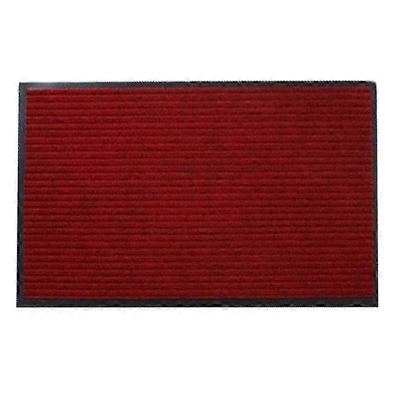 Washable Low Profile Double Stripe Design Doormat for Indoor Outdoor Use (Dark Red) - 40x60cm