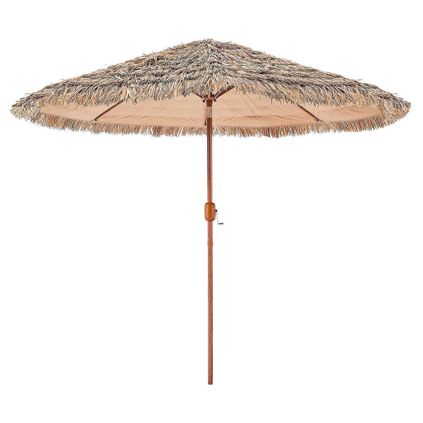 Tiki Umbrella, 9 ft strohgedeckter Sonnenschirm mit Neigung, Strandschirm im hawaiianischen Stil mit strapazierfähigem PP-Stroh und 8 Metallrippen