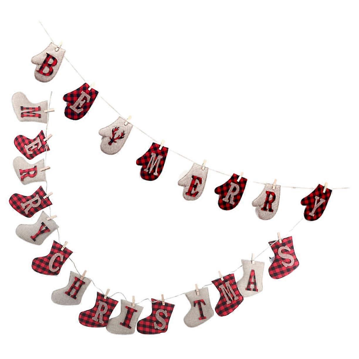 Christmas Decorations 2-Pcs Triangular Christmas Letters Stockings With Lights Santa Banner For Christmas Tree Colorful Hemp Rope Banner