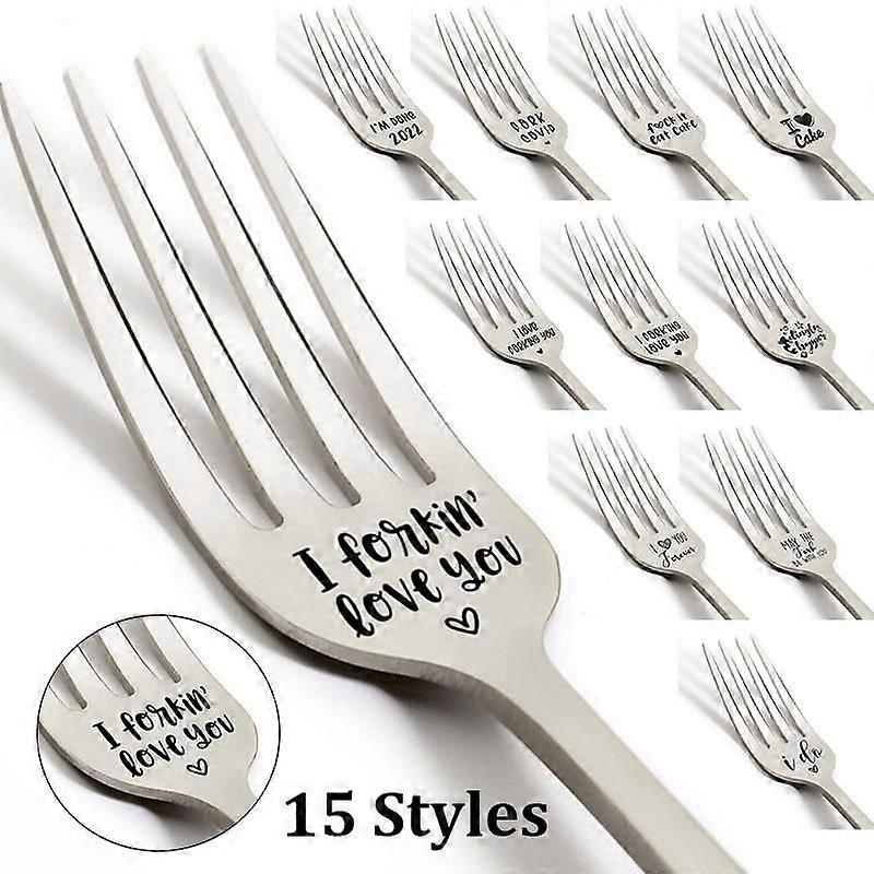 2023 New I Forking Love You/May The Fork Be With You/I Love Forking You Stainless Stee Funny Engraved Fork,Couple Fork,Family Tableware,Best Funny Gif