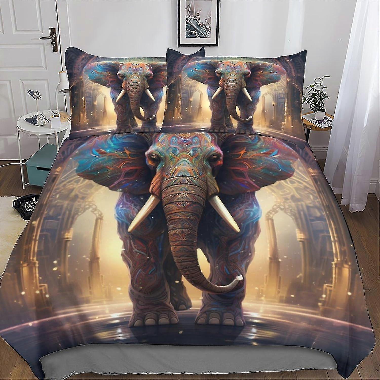 Creative Elephant Printed Duvet Cover Set Soft Microfiber Bedding Set for Adults, Teens, and Kids, 3 Pieces with Zipper Closure