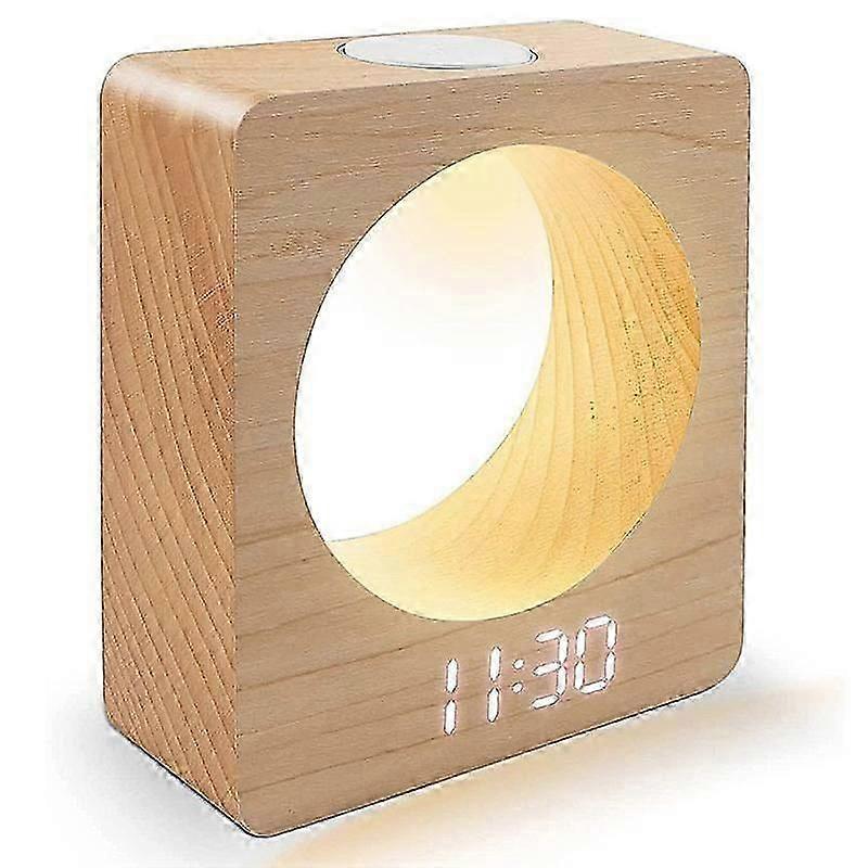 Digital Wooden LED Alarm Clock Made of Solidwood with Night Light 3 Alarm Settings Temperature Dete