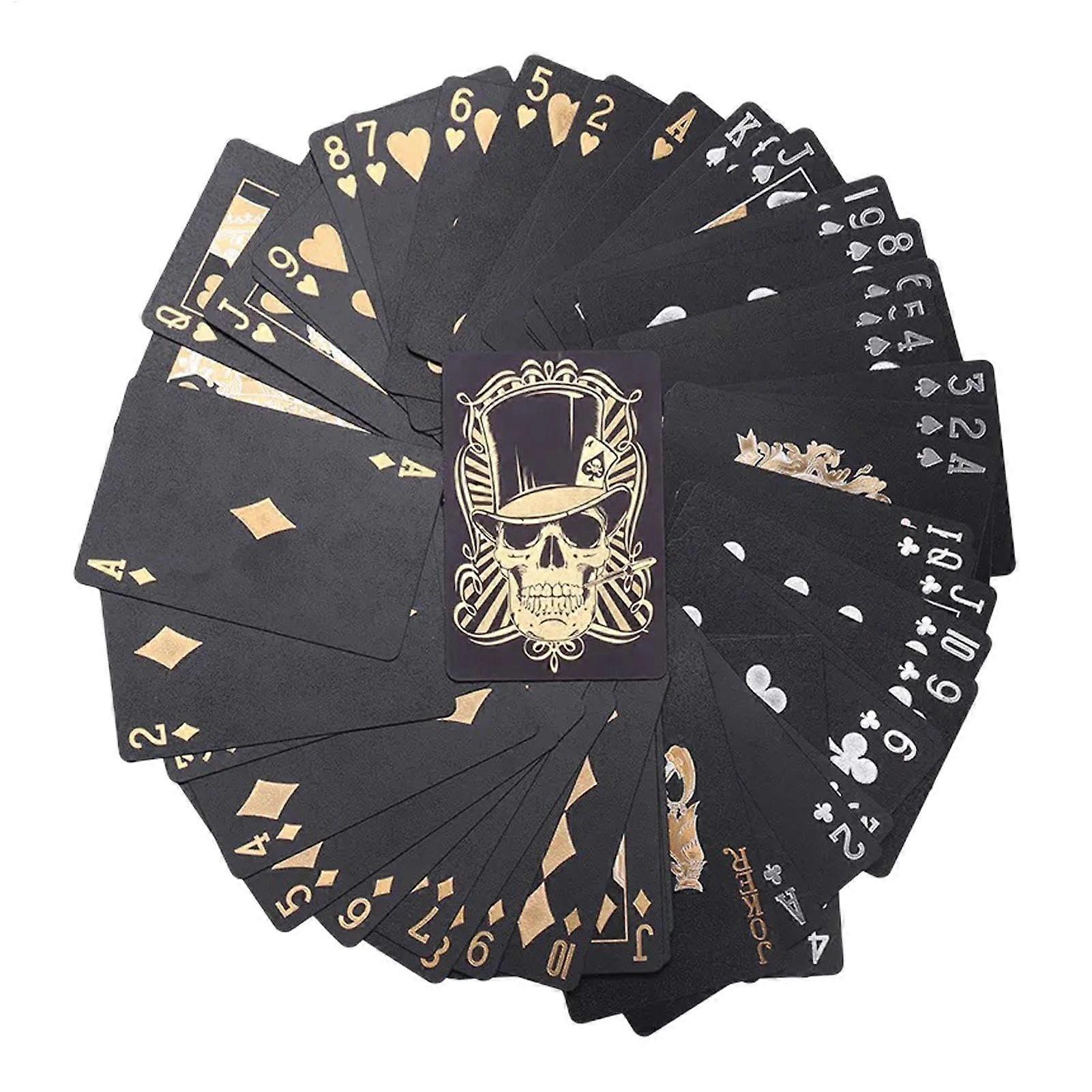 Waterproof Playing Cards Skull Embossed Deck, Flexible Foil Finish, Storage Box Included, Texas Hold'em And Go Fish Compatible
