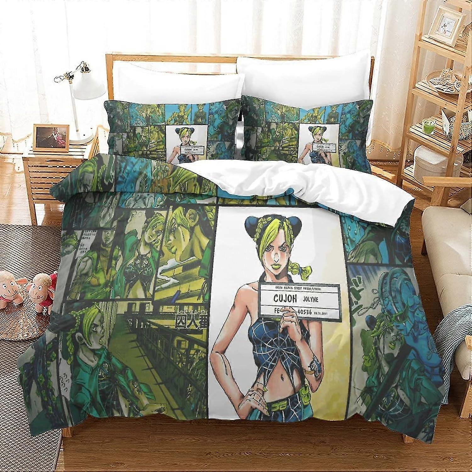 Modern Comforter Cover for Children, Suitable for JoJo's Bizarre Adventure, 3-Piece Soft Microfiber Bedding Set