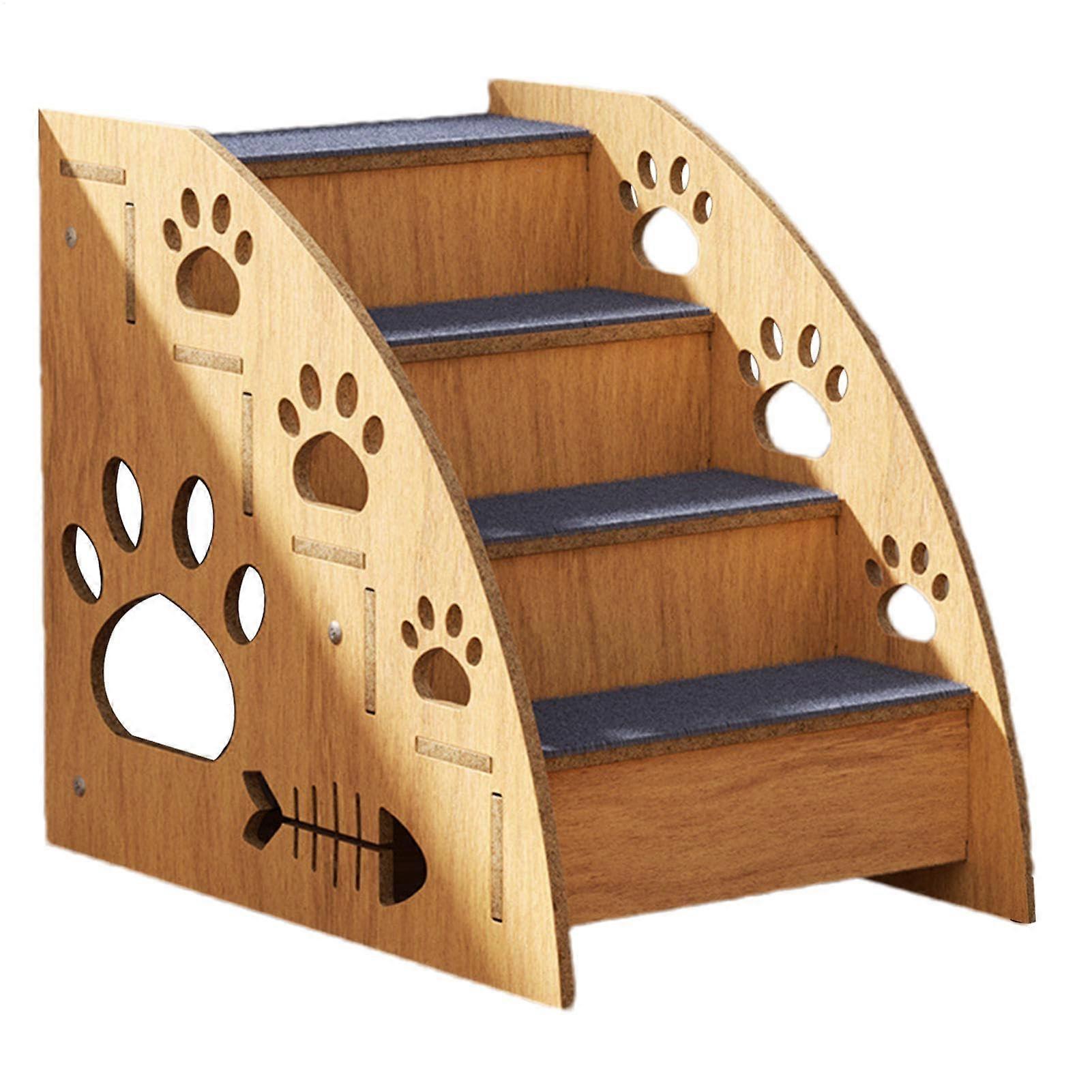 Pet Steps for Cats Indoor Use, Non-Slip Wooden 4-Layer Pet Stairs for Small and Medium Dogs, Bunk Bed Climbing Steps