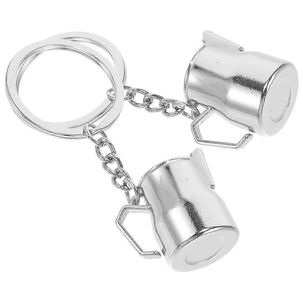 Coffee Cup Keychain with Latte Art Pitcher for Decor 2Pcs Zinc Alloy Silver
