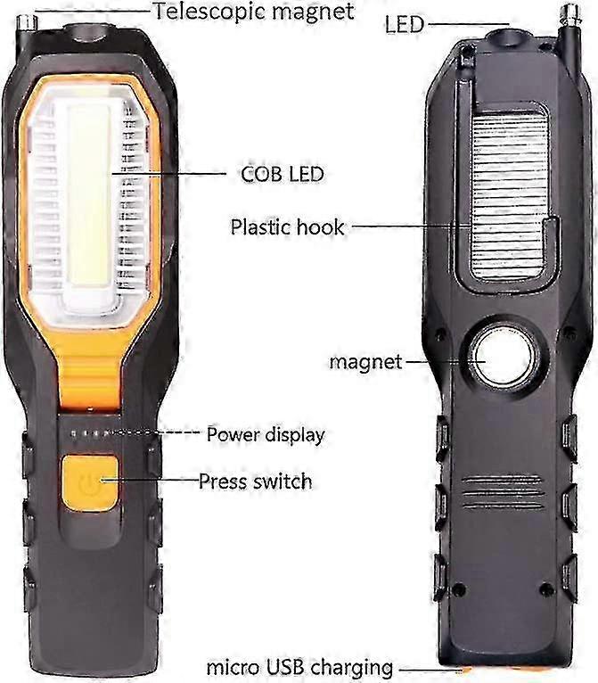 USB Rechargeable LED Work Light, Magnetic Cob Flashlight with Hook & 4 Modes