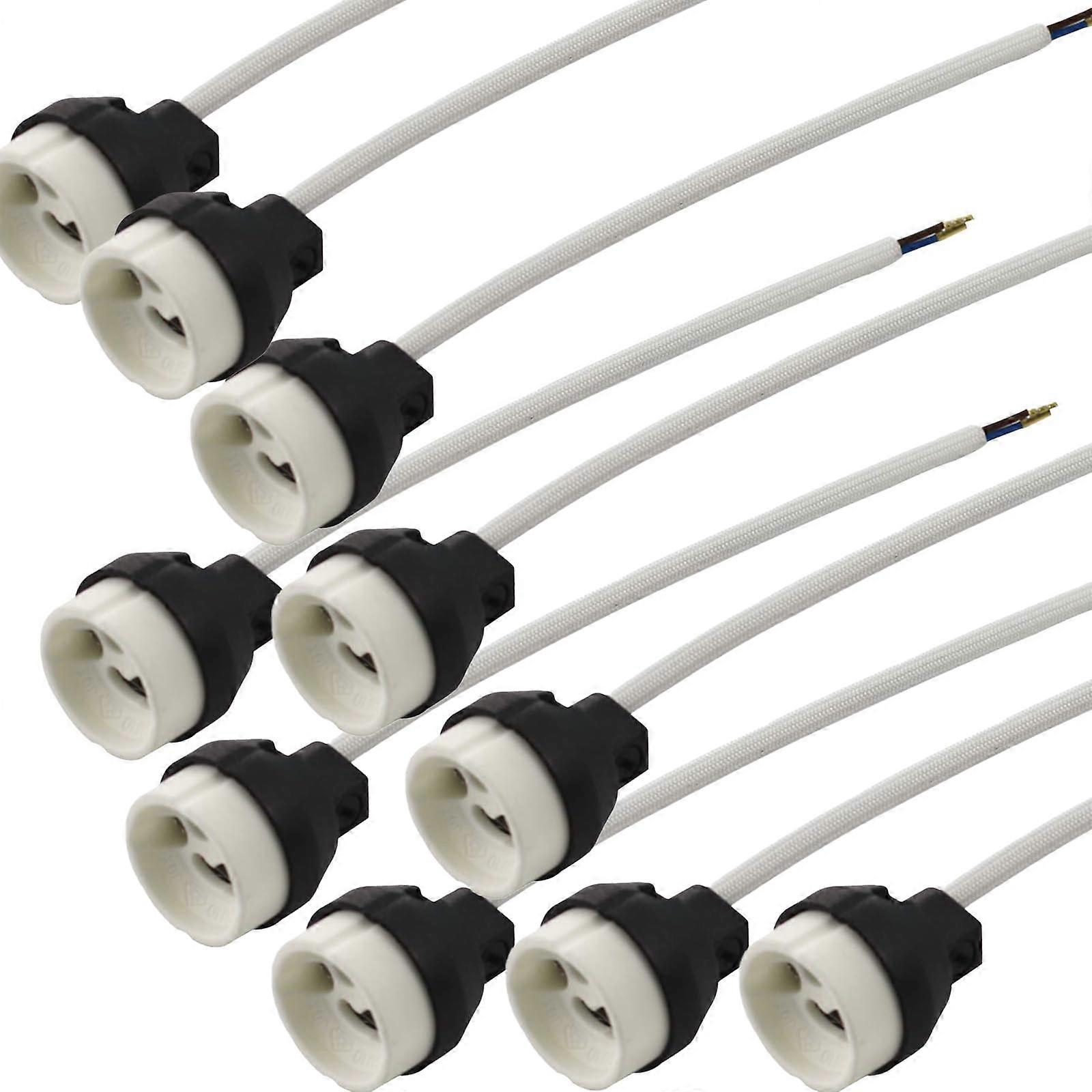 GU10 Sockets, Ceramic Fire-Rated, 10-Pack, 220-250 V, LED and Halogen Compatible, Black With Plastic Cap