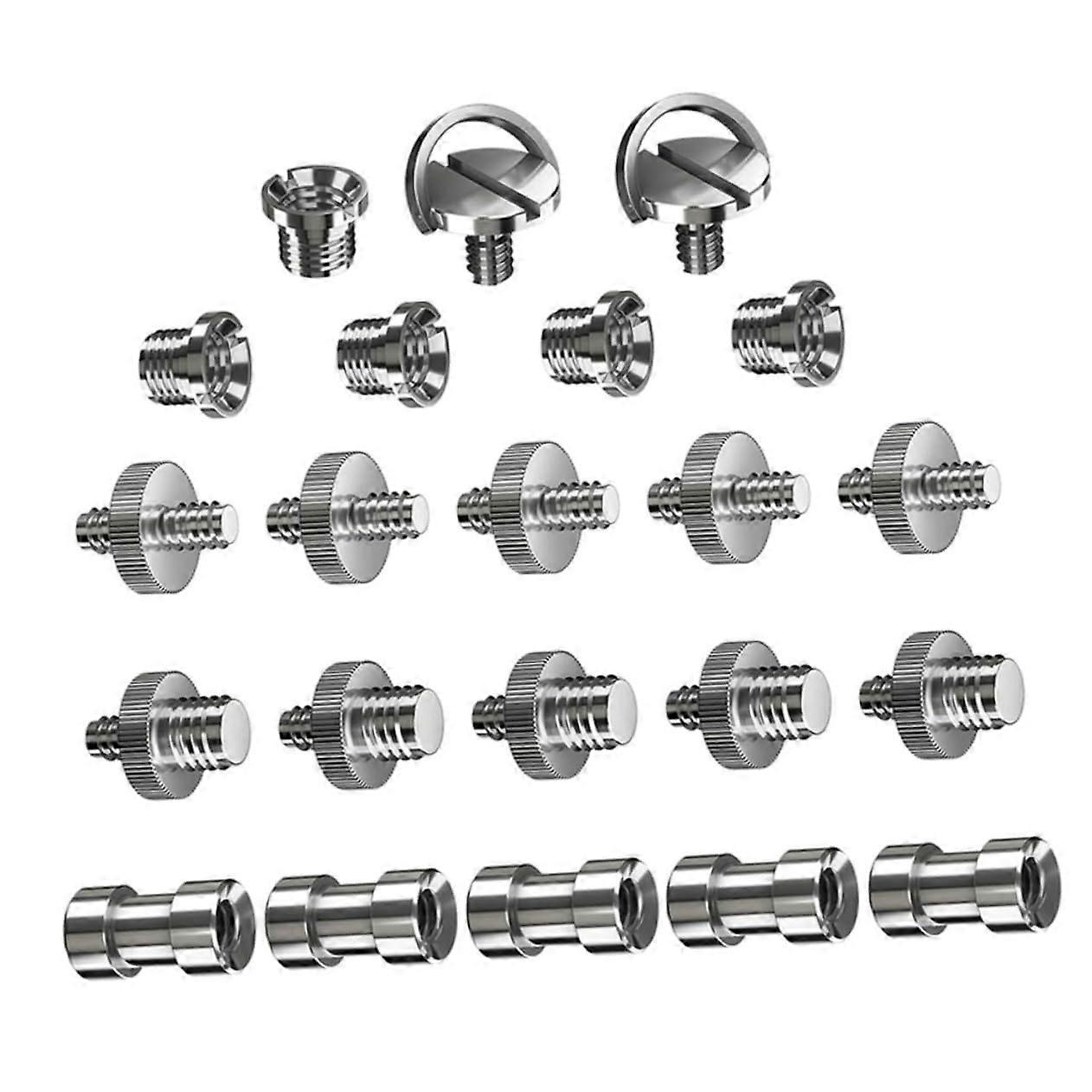 Tripod Screw Adapter 22-Piece Set Light Stands Lens Collar Screw Thread Adapter Iron Plated Silver