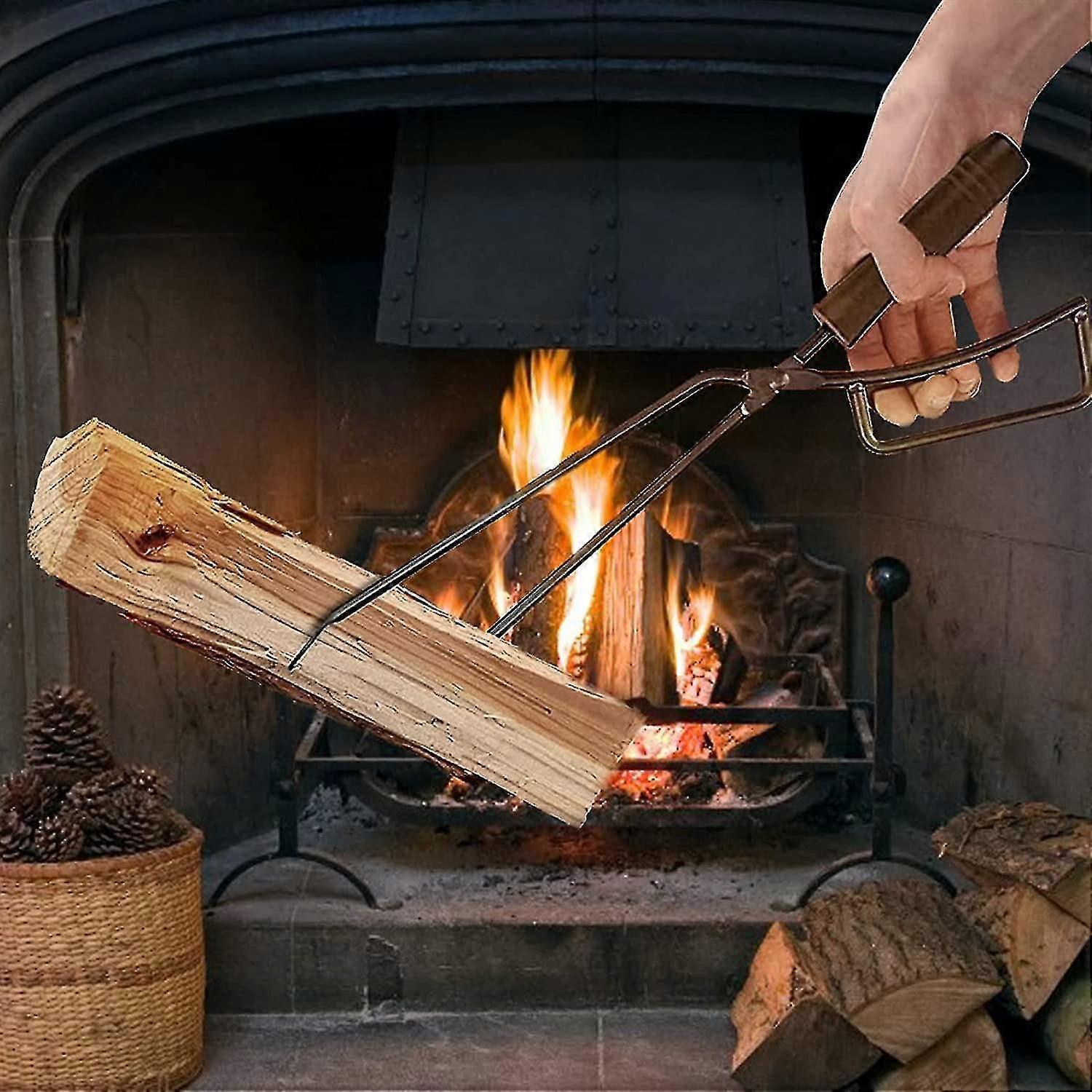 ملقط الحطب ، 40 سم الثقيلة الحطب الملقط الموقد الملحقات أدوات المائدة الموقد المضادة للحرق الحطب الملقط ملقط سخان طويل لحرائق المخيمات المواقد