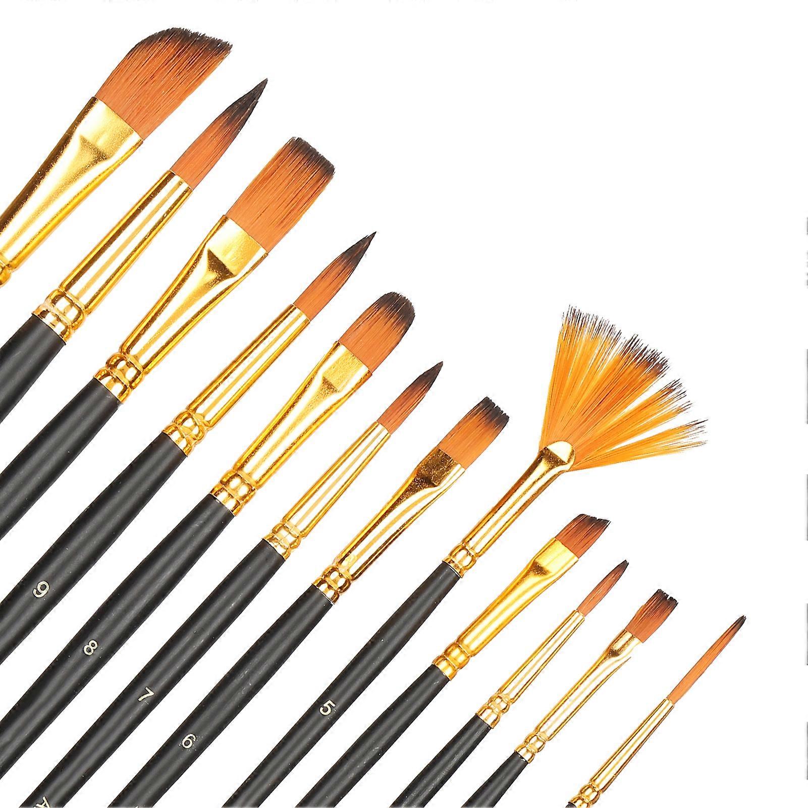 12Pcs Artist Brushes Nylon Multi Shapes Combination Watercolor Oil Acrylic Painting Tools