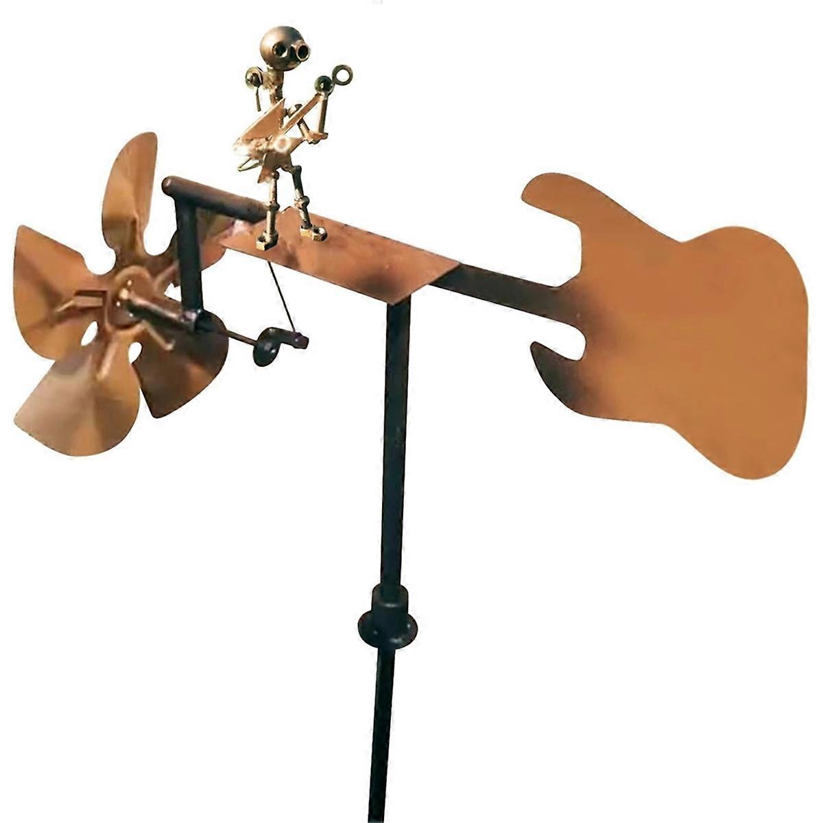 Handmade Metal Guitar Windmill Garden Decoration, Rockin Art Percussionist Music Figurine Guitar De