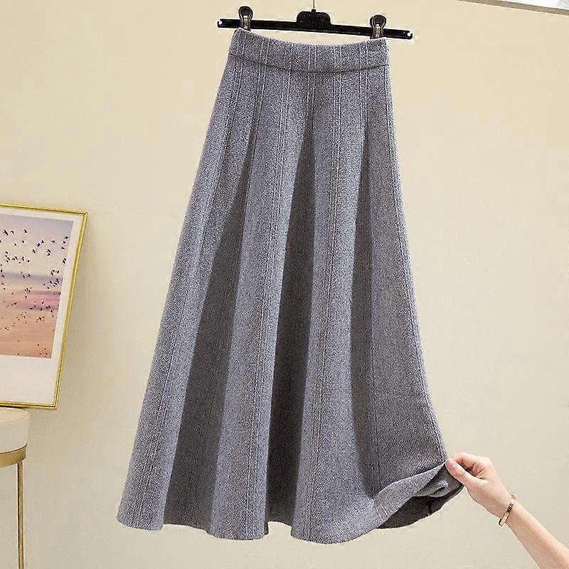 Spring and Autumn Half A-line Skirt High Waist Draping Sense of Medium-length Large Size Cover Crotch Large Swing Threaded Knitted Skirt
