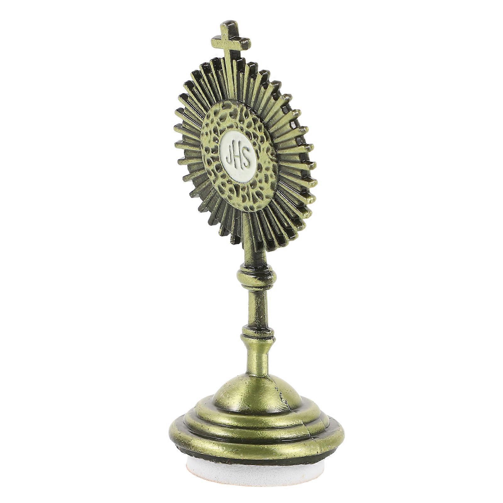 Metal Standing Crucifix with Base Tabletop Catholic Cross Statue for Desktop Decor