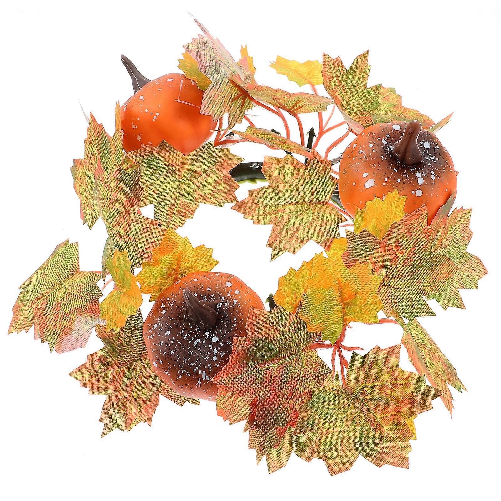 Artificial Fall Leaves Candlestick Garland Circular Pumpkin Holder Thanksgiving Day 25CM Decorative 1Pack