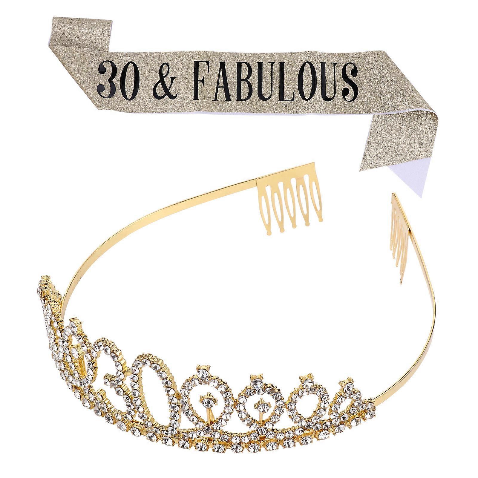 Elegant Birthday Party Crown and Sash Set Durable and Comfortable Etiquette Belt Decoration for Adults Celebrations