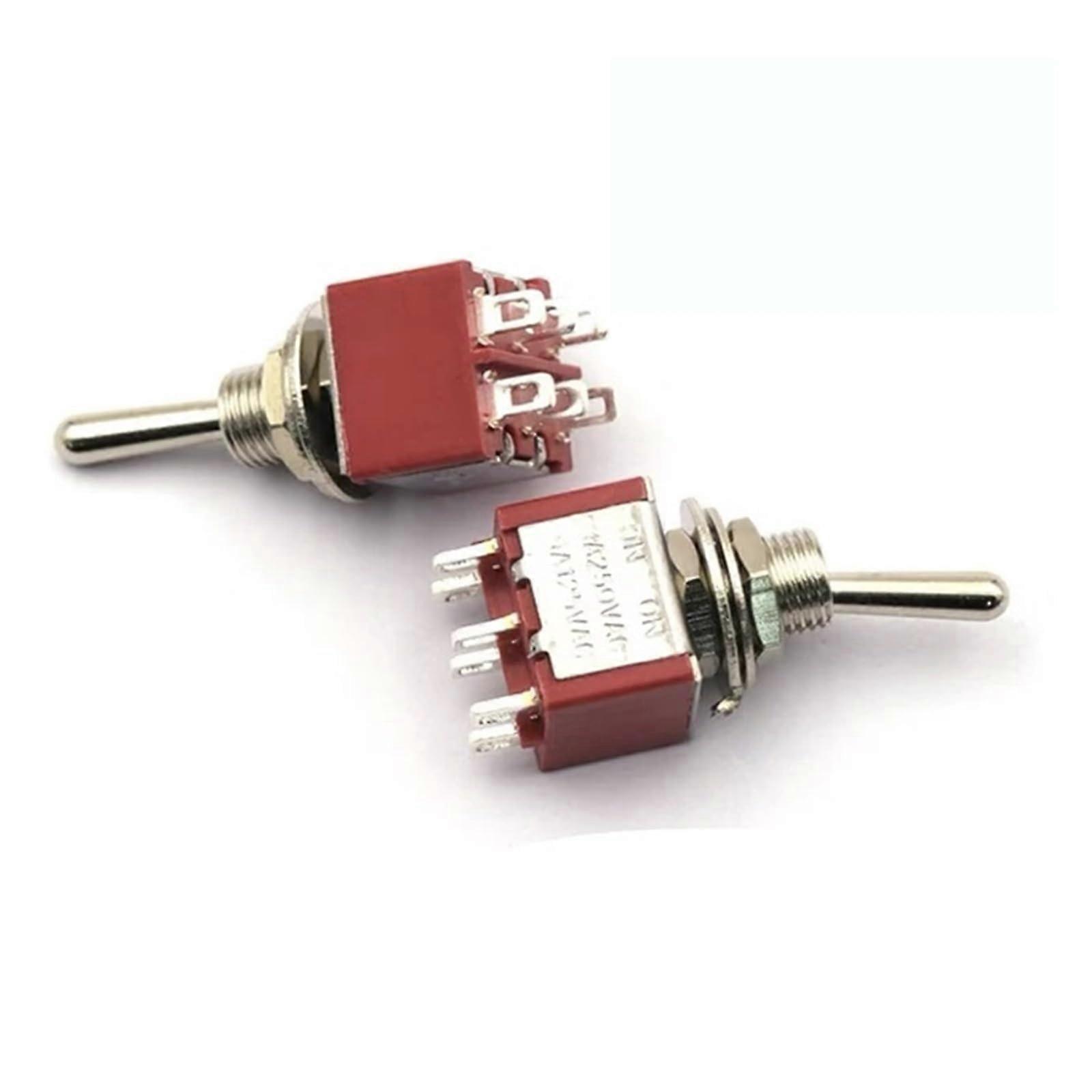 Miniature Lever Toggle Switch SPDT 6-Pin On-Off-On/On-On 120VAC 6A 1/4 Inch Mounting MTS-102 103 202 203 Red Pack Of 5
