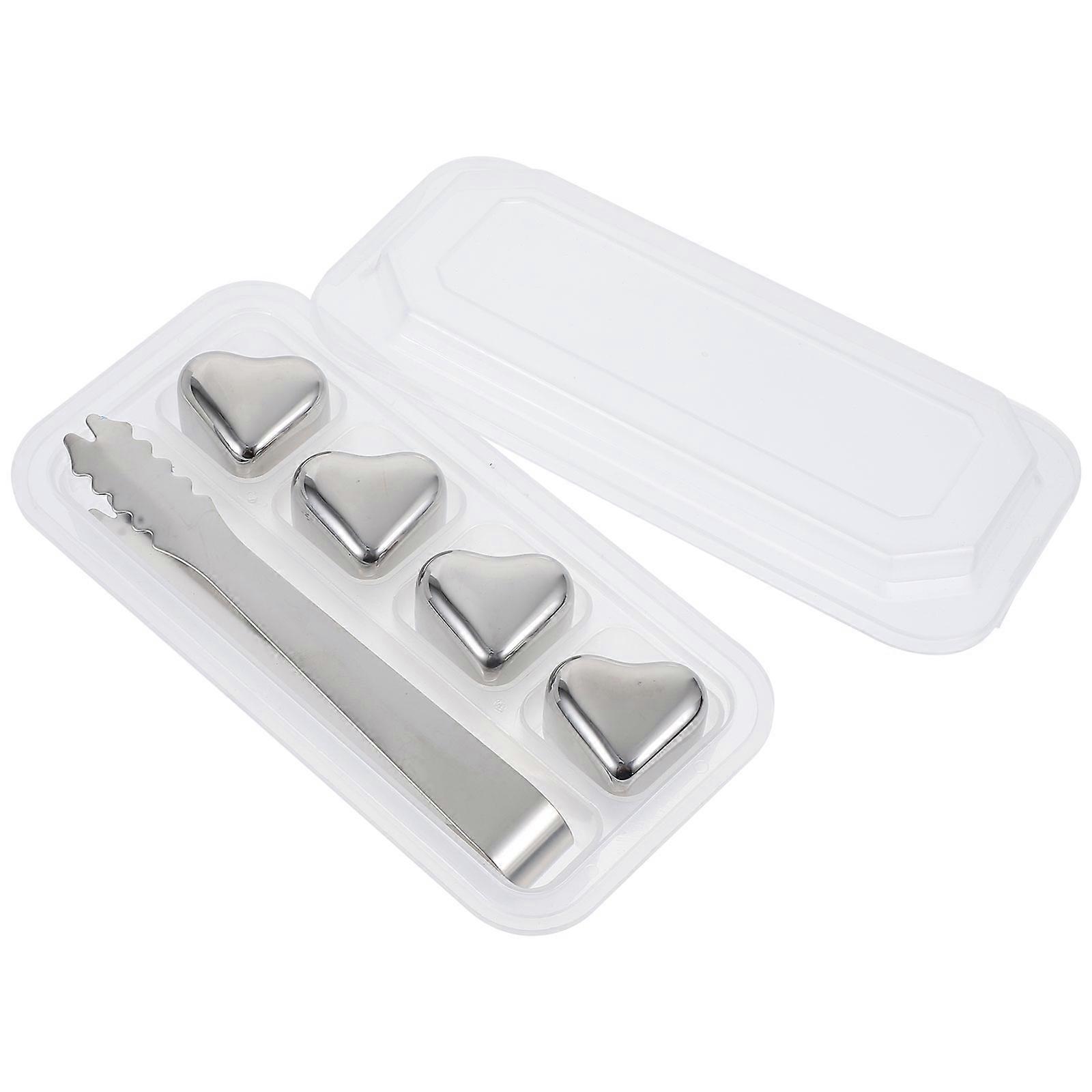 Heart Shaped Reusable Ice Cubes For Cocktail Making Silver Cooling 3X2.7CM 1 Set