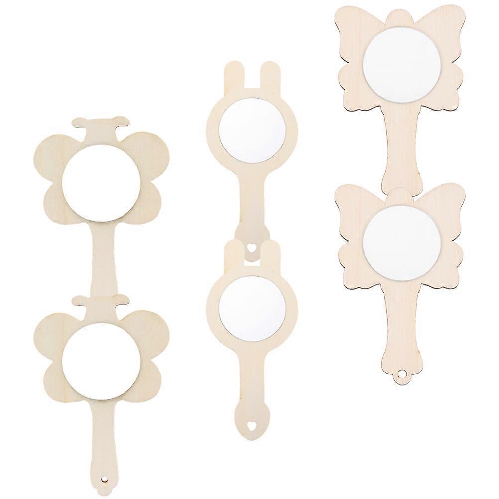 6 Pcs Unpainted Mini Wooden Mirror Craft Handheld Mirror For Kids Ideal For Family Time