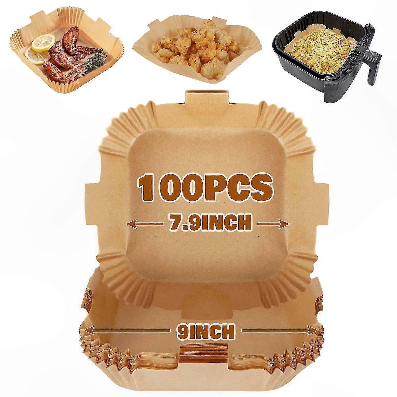 100 Count Non-Stick Air Fryer Liners, 7.9 Inch Biodegradable Paper Sheets for Easy Cleanup