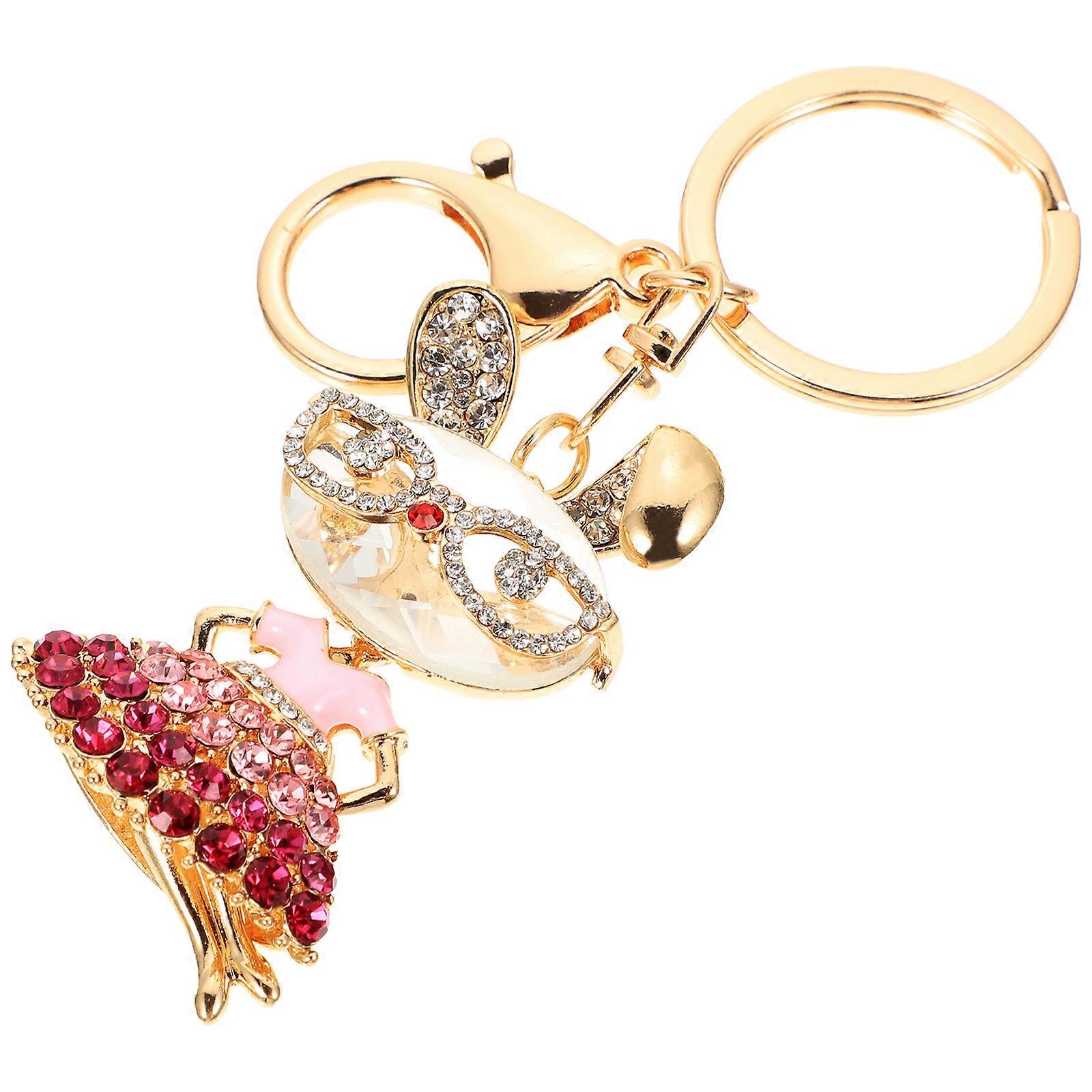 Lovely Rabbit Keychain with Shiny Metal Bunny Pendant for DIY Pink Color Fits Most Bags and Keys