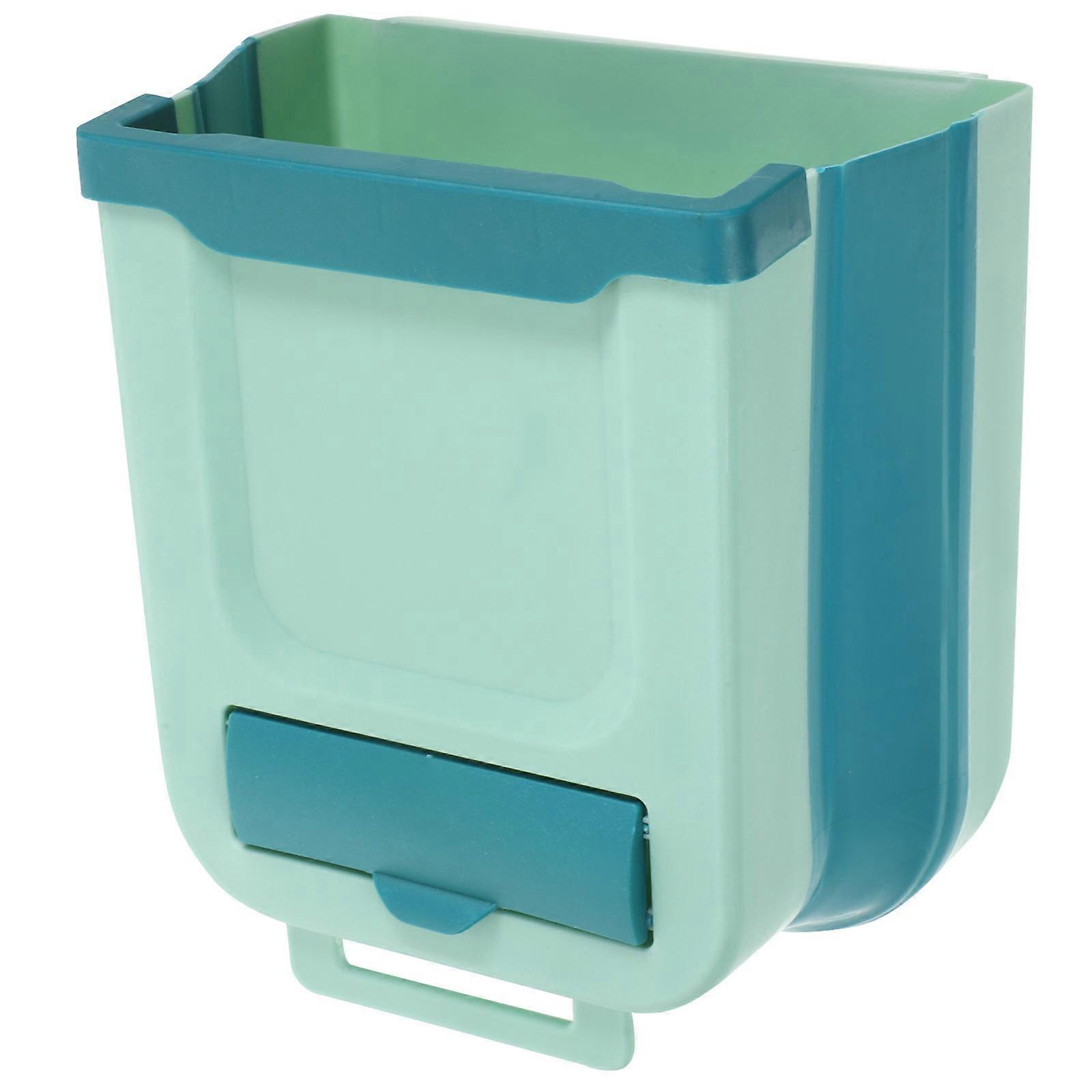 Plastic Garbage Can Hanging Design Household Use Cabinet Door Trash Bin Green Color 1Set